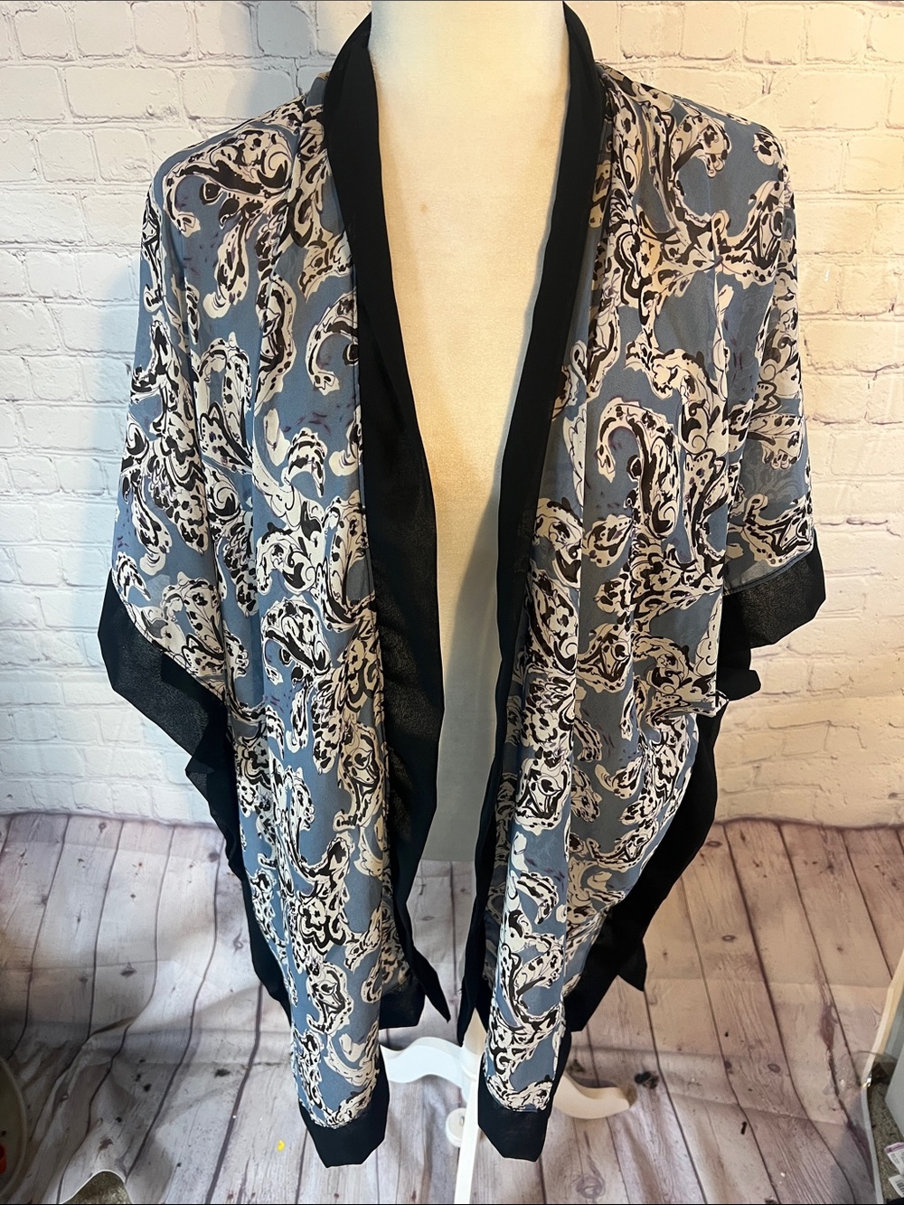 Lightweight Paisley Kimono Bathing suit cover up  in Slate Blue and Black